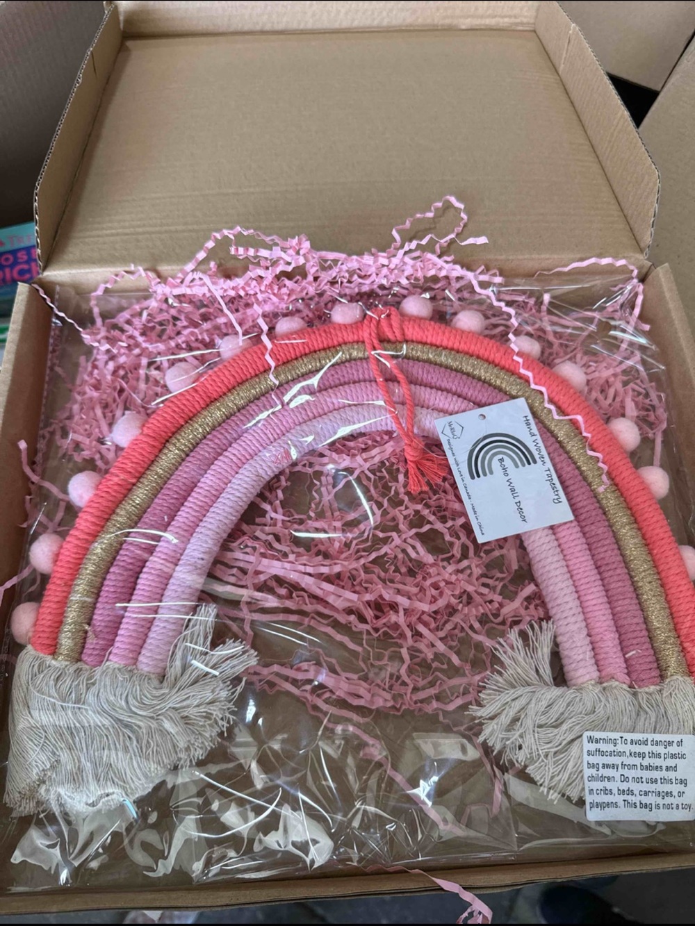 Handmade Pink & Gold Rainbow Wall Hanging - Kids Accessories